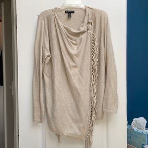 Beige fringed wrap cardigan